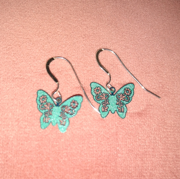 Solid 925 REAL Sterling Silver Ear Wires Blue Butterfly Handmade Earrings New - Picture 5 of 6